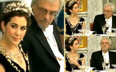 El marido de la presidenta pillado mirando el escote de la princesa en la cena real.