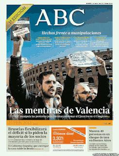 El ABC copia en portada el argumentario filtrado del PP valenciano