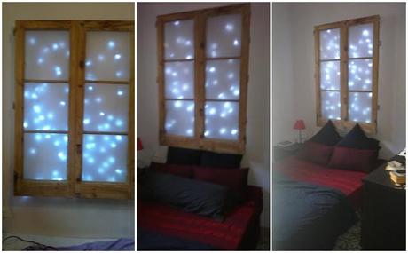 Diy: un cabecero hecho con una  ventana y luces led
