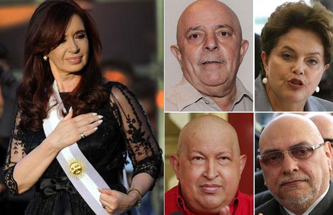 Castro, Kirchner, Lula da Silva,  Dilma Rousseff, el paraguayo Fernando Lugo, Chávez, otra vez Kirchner, otra vez Chávez.