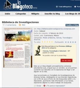 “Biblioteca de Investigaciones” participa en los Premios 20blogs 2011