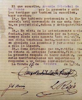 La persecución franquista a la Orden Masónica (1940).  Documento 1ª parte