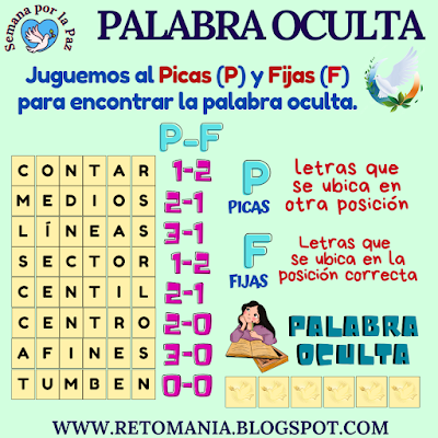 PALABRA OCULTA Paz, Día de la Paz, Día Internacional de la Paz, Semana por la Paz, Desafíos matemáticos, Retos matemáticos, Problemas matemáticos, Retos mentales, Juegos mentales, Retos virales, Juegos en el Aula, Matemática Recreativa, MateRecreativa, Matemáticas Divertidas, Juegos de Palabras, Palabra Oculta, BuscaPalabras, Palabra Escondida