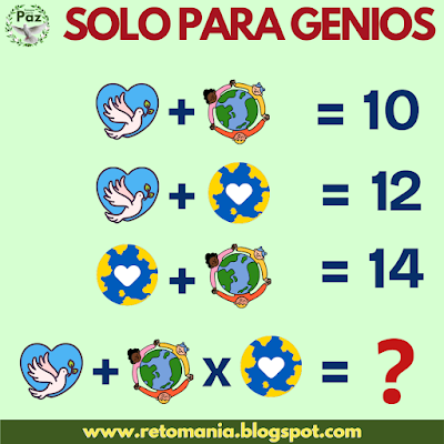 SOLO PARA GENIOS Paz, Semana por la Paz, Día Internacional de la Paz, Desafíos matemáticos, Retos matemáticos, Problemas matemáticos, Retos visuales, Retos virales, Retos mentales, Juegos educativos, Juegos mentales, Juegos en el aula, Aprender jugando, Jugando aprendo, Acertijos, Solo para Genios, Piensa rápido, Retos virales