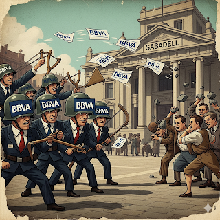 Asedio en la plaza Sabadell, BBVA lanza folletos, pero los accionistas devuelven piedras