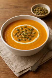 Crema tibia de calabaza y zanahoria con jengibre fresco Crema tibia de calabaza y zanahoria con jengibre fresco