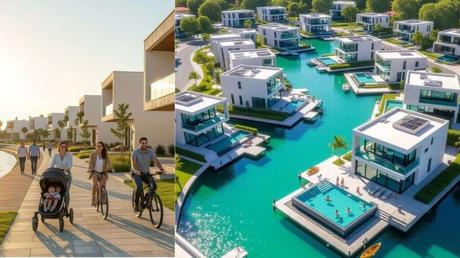 Familias y jóvenes disfrutando de un día soleado paseando por la costanera y los canales de Puertos de Escobar, el country náutico en Buenos Aires.
