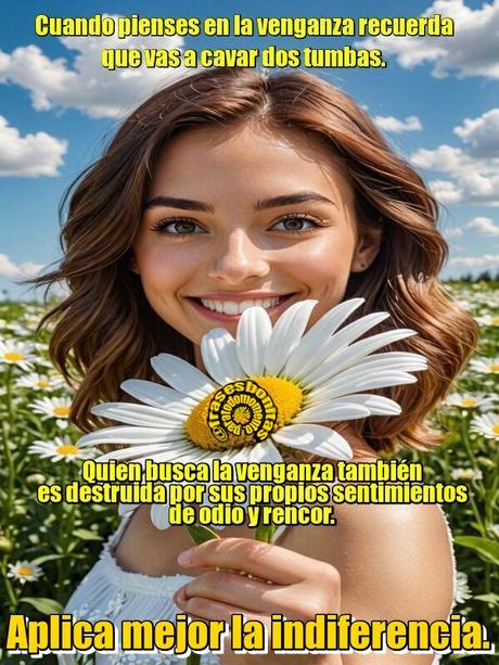 Cuando pienses en la venganza recuerda que vas a cavar dos tumbas. Quien busca la venganza también es destruida por sus propios sentimientos de odio y rencor. Aplica mejor la indiferencia.