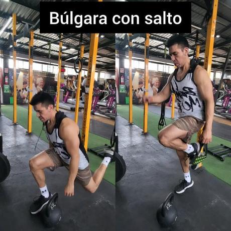 Sentadilla búlgara con salto en TRX