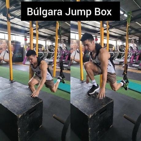 Sentadilla Búlgara con salto sobre caja en TRX