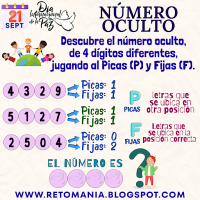 Paz, Día Internacional de la Paz, Semana por la Paz, Acertijos, Desafíos matemáticos, Retos matemáticos, Problemas matemáticos, Retos mentales, Juegos mentales, Retos virales, Aprender jugando, Jugando aprendo, Clases Divertidas, MateRecreativa, Matemáticas Recreativas, Matemáticas Divertidas, Picas y Fijas, Número oculto, Descubre el número