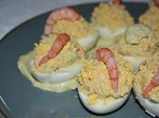 Huevos rellenos aguacate, gambitas mayonesa aguacate
