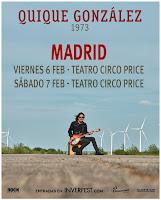 Doble concierto de Quique González en el Teatro Circo Price en 2026 dentro del Inverfest
