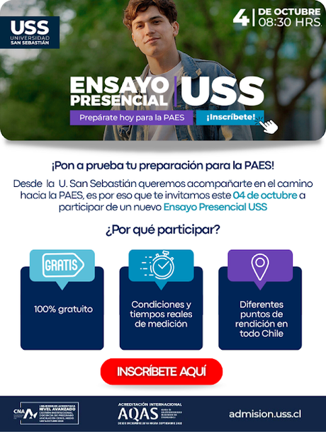 Se comparte invitación del Ensayo Presencial de la Universidad San Sebastián (USS) para el día sábado 04-10-2025. Se comparte invitación del Ensayo Presencial de la Universidad San Sebastián (USS) para el día sábado 04-10-2025.