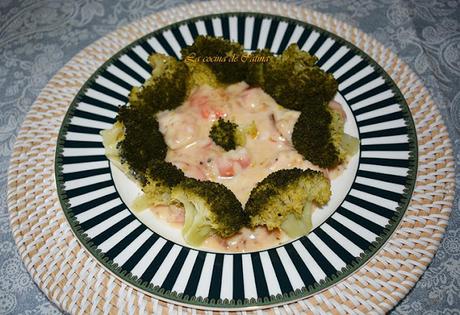 Brócoli con bechamel de puerro y gambas Brócoli con bechamel de puerro y gambas