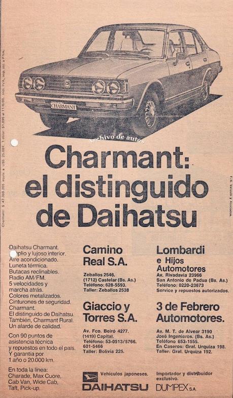 Daihatsu Charmant, un sedán importado en el año 1980 Daihatsu Charmant, un sedán importado en el año 1980