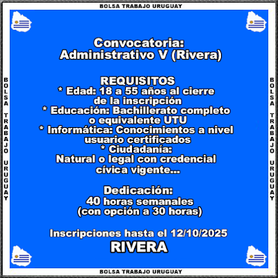 Convocatoria: Administrativo V (Rivera) Convocatoria: Administrativo V (Rivera)