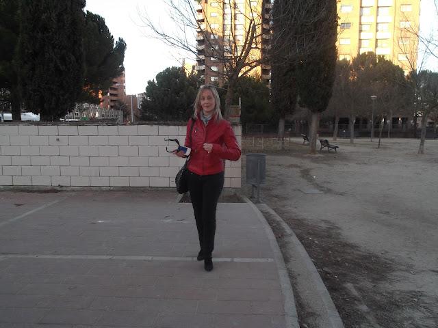 Lady in black and red