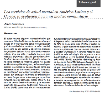 Los servicios de salud mental en América Latina y el Caribe: La evolución hacia un modelo comunitario - Jorge Rodríguez