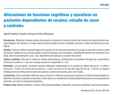 Alteraciones de funciones cognitivas y ejecutivas en la dependencia a cocaína - Madoz-Gúrpide y Ochoa-Mangado
