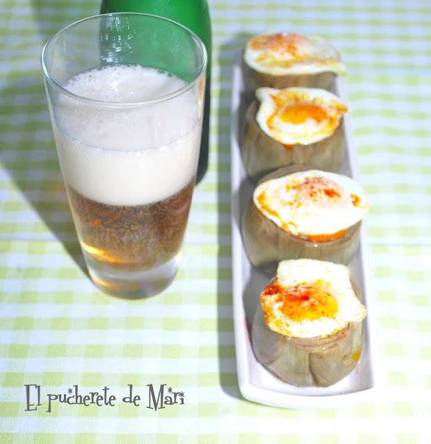 ALCACHOFAS RELLENAS DE MOJO PICON CON HUEVO DE CODORNIZ