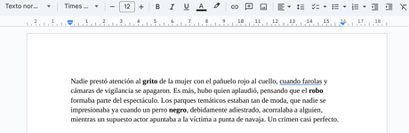 Un robo casi perfecto. Captura de la extensión del relato en cinco líneas.