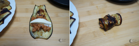 Rollitos de berenjenas rellenos.