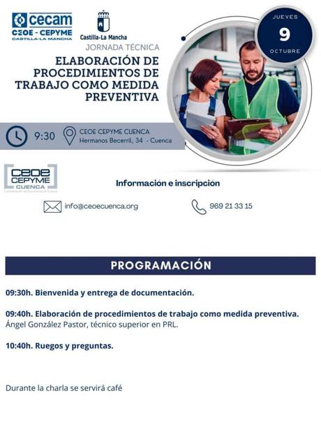 La patronal conquense celebra este jueves una jornada técnica de prevención de riesgos laborales