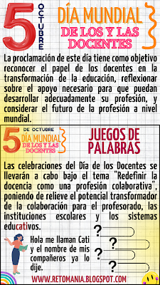JUEGOS DE PALABRAS Día del Profesor, Día del Maestro, Día mundial del Docente, Día mundial de los y las Docentes, Desafíos matemáticos, Retos matemáticos, Problemas matemáticos, Problemas de lógica, Problemas de Ingenio, Retos mentales, Retos virales, Juegos de lógica, Juegos mentales, Acertijos, Adivinanzas, Juegos de Palabras, BuscaPalabras