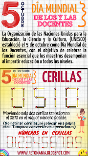 CERILLAS Día del Profesor, Día del Maestro, Día mundial del Docente, Día mundial de los y las Docentes, Desafíos matemáticos, Retos matemáticos, Problemas matemáticos, Problemas de lógica, Problemas de Ingenio, Retos mentales, Retos virales, Juegos de lógica, Juegos mentales, Cerillas, Juegos con cerillas, Retos visuales, Juegos visuales
