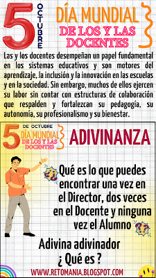 ADIVINANZAS Día del Profesor, Día del Maestro, Día mundial del Docente, Día mundial de los y las Docentes, Desafíos matemáticos, Retos matemáticos, Problemas matemáticos, Problemas de lógica, Problemas de Ingenio, Retos mentales, Retos virales, Juegos de lógica, Juegos mentales, Juegos de Palabras, Acertijos, Adivinanzas, Adivina adivinados