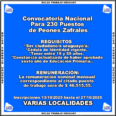Convocatoria Nacional Para 230 Puestos de Peones Zafrales