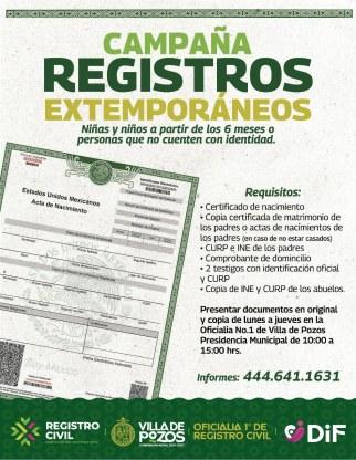 Villa de Pozos realizará campaña de registro extemporáneo para garantizar derecho a la identidad Villa de Pozos realizará campaña de registro extemporáneo para garantizar derecho a la identidad