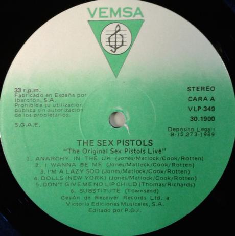 Sex Pistols -The Original Pistols Live Lp 1989