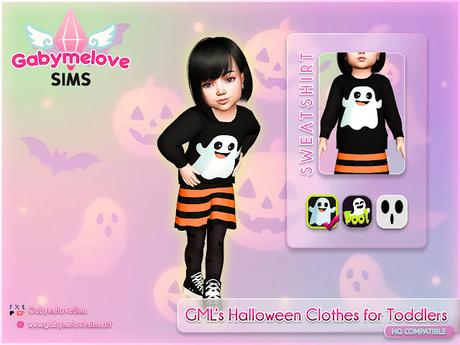 The Sims 4 CC | Clothing: GML’s Halloween Clothes for Toddlers Collection | Ghost Sweatshirts Toddler Sim wearing Halloween ghost sweatshirts for toddlers, featuring cute spooky designs from GML’s Halloween Clothes for Toddlers collection.