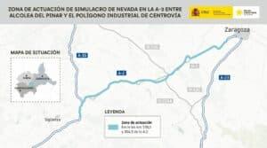 Más de un centenar de personas y 200 máquinas actúan en el simulacro de actuación ante nevadas en la A-2