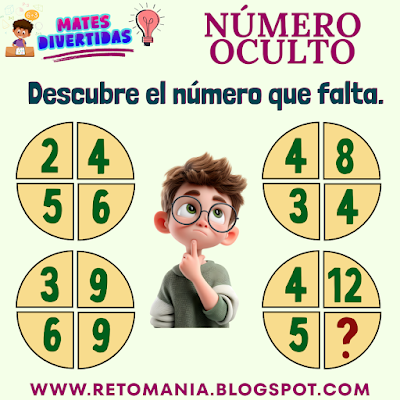Desafío matemático, Reto matemático, Problema matemático, Retos mentales, Juegos mentales, Retos virales, Post virales, Pasatiempo, Pasatiempo matemático, Juegos en el aula, Aprender jugando, Jugando aprendo, Clases Dinámicas, Clases Divertidas, MateRecreativa, Matemática Recreativa, Juegos de números, Descubre el número, Número Oculto, Busca el número, Piensa rápido, Solo para Genios, Retos Solo para Genios