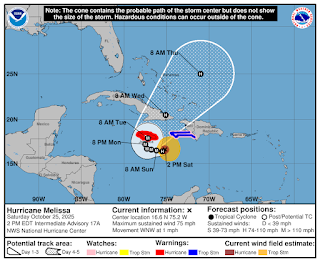 La Española puede ser impactada directamente por huracán Melissa. La Española puede ser impactada directamente por huracán Melissa.
