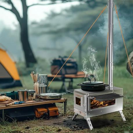 Estufa portátil de acero inoxidable para leña con chimenea – Calor y libertad al aire libre 3