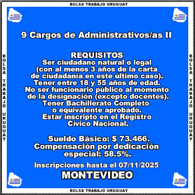 9 Cargos de Administrativos-as II 9 Cargos de Administrativos-as II