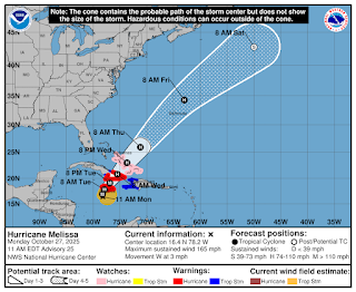 Habrá aguaceros y vientos por Melissa en suroeste y frontera.