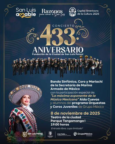 Con Aida Cuevas y la Sinfónica de la Marina, Ayuntamiento celebrará el 433 Aniversario de San Luis Capital Con Aida Cuevas y la Sinfónica de la Marina, Ayuntamiento celebrará el 433 Aniversario de San Luis Capital