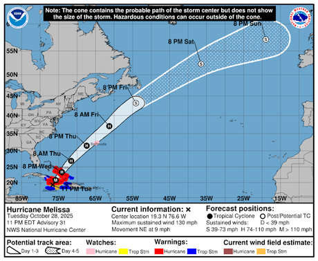 Melissa seguirá causando lluvias en RD en su tránsito hacia Cuba.