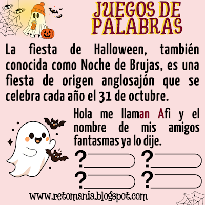 JUEGOS DE PALABRAS Retos matemáticos, Desafíos matemáticos, Problemas matemáticos, Día de las Brujas, Halloween, Aprender jugando, Jugando aprendo, Juegos Halloween, Retos mentales, Retos visuales, Retos virales, Pasatiempos, Matemática Recreativa, MateRecreativa, Clases Divertidas, Clase Dinámicas, Juegos de palabras, Adivina adivinador, Adivinanzas, BuscaPalabras, Palabra oculta