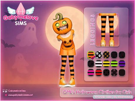 Halloween Leggings for Girls 🧦 – Gabymelove Sims (HQ Update 2025) GML’s Halloween Leggings for Girls – semi-sheer leggings set with striped, pumpkin, skull, and spooky patterns for The Sims 4. Mix & match with Halloween dresses. HQ compatible, updated 2025.
