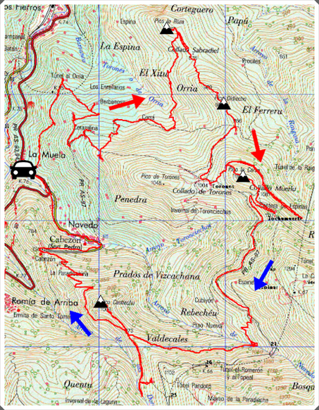 La Muela-Torones-Picu la Carba-El Castieḷḷu-Naveo