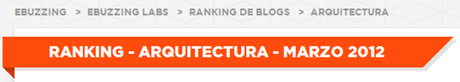 Ranking Blogs Arquitectura Marzo 2012, los más influyentes (en español) Clasificación generada por Ebuzzing Labs