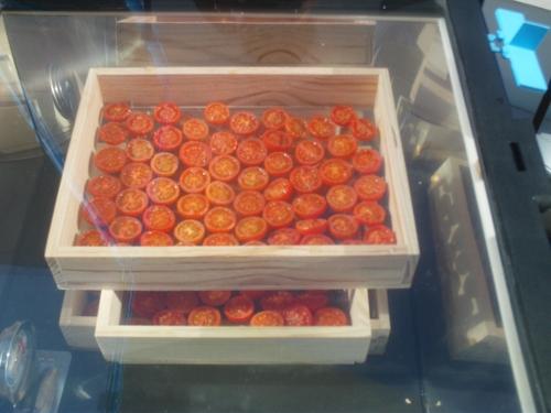 Tomates cherry deshidratados en el horno solar