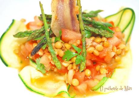 ENSALADA DE LENTEJAS Y TALLARINES DE CALABACIN