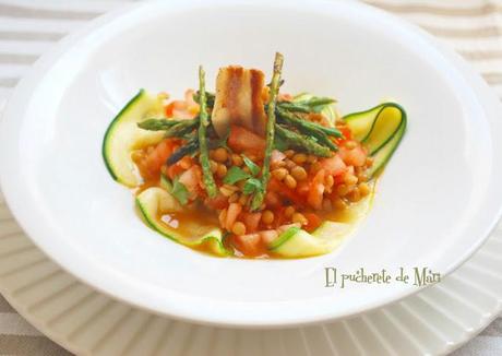 ENSALADA DE LENTEJAS Y TALLARINES DE CALABACIN